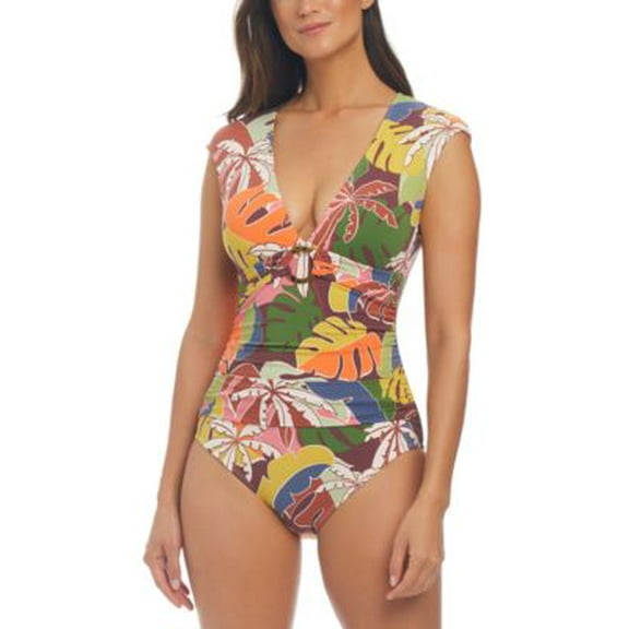 Bleu by Rod Beattie Womens Tropical-Print Cap-Sle Multi 14