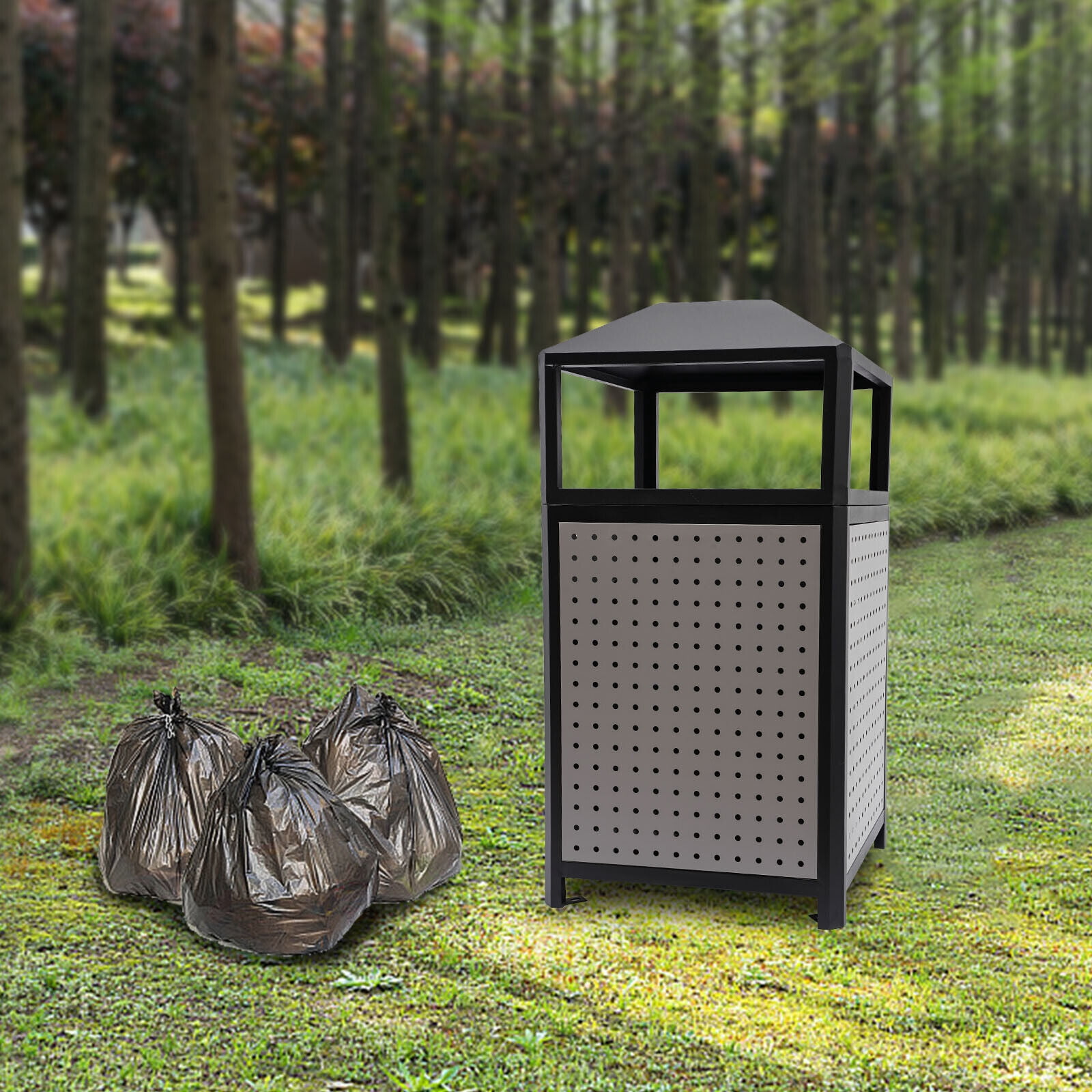 Outdoor Trash Can Industries Stainless Steel Kitchen Dustbin with Lid 38 Gallon