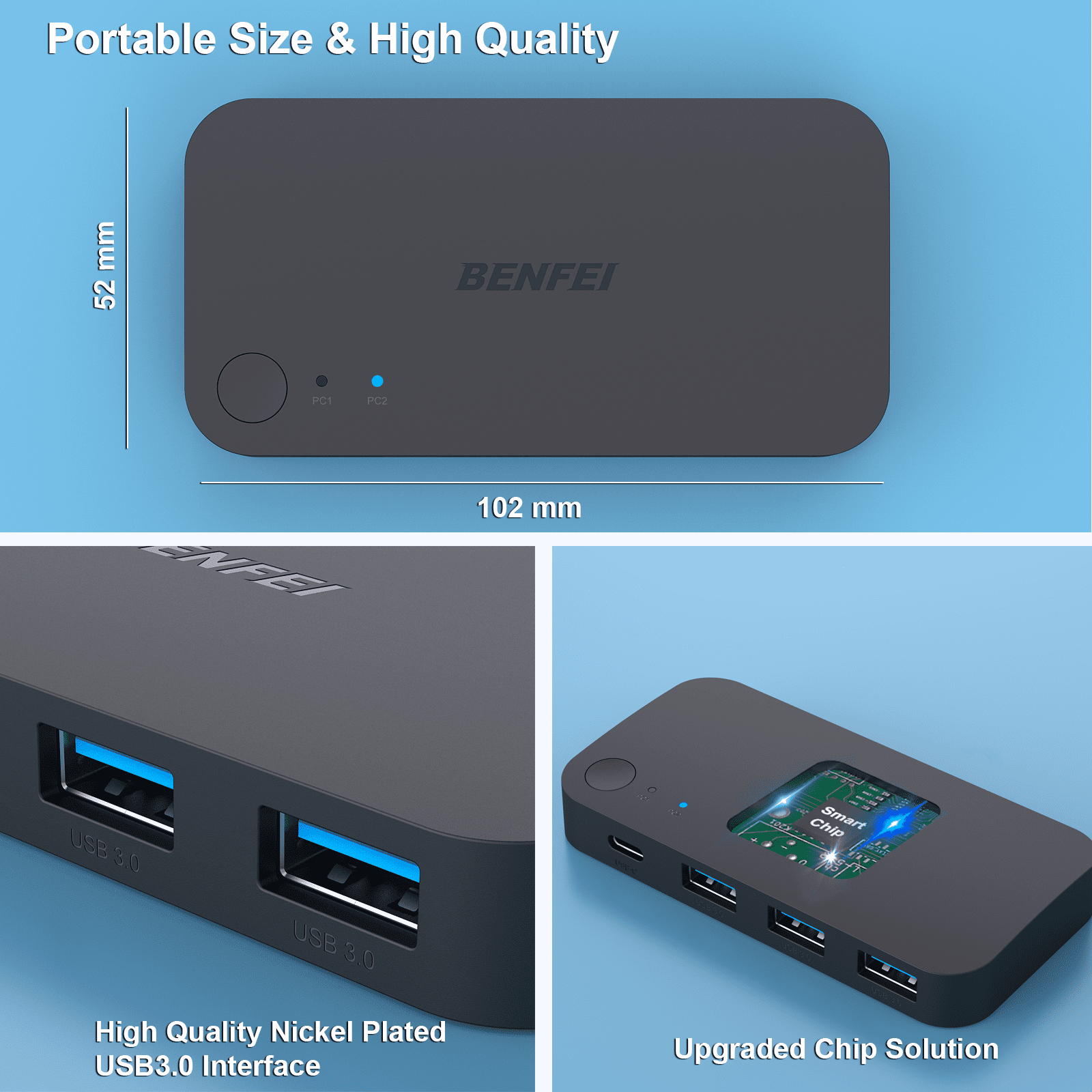 Benfei usb 3.0 switch, 2 computers share 3*usb 3.0 & 1*usb c with remote control for pc mouse keyboard printer scanner, usb kvm switch selector compatible with windows, mac, linux