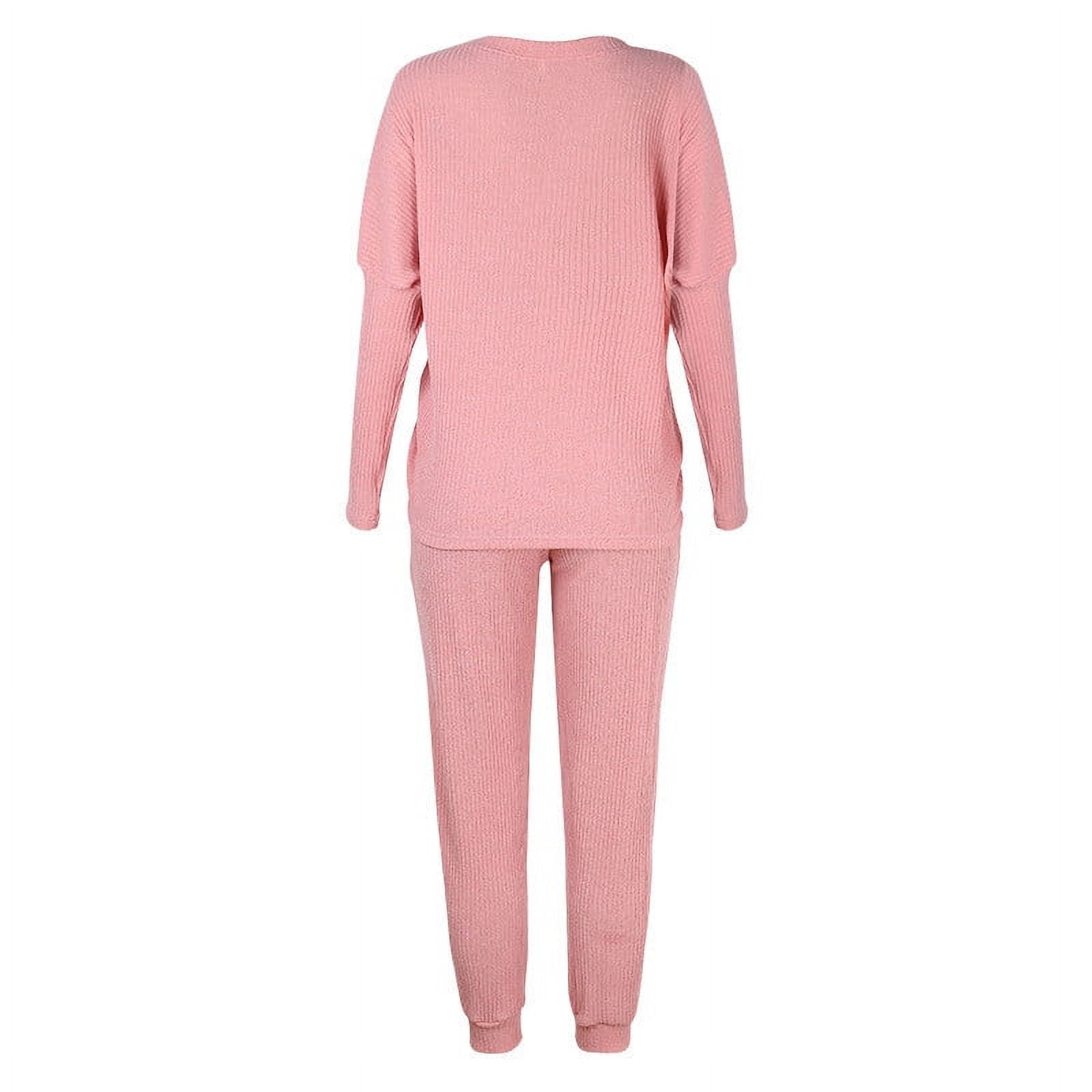 Two Piece Pants Set for Women Casual Plus New Ribbed Knit Lounge Sets for Women 2 Piece Pajamas Long Sleeve Pullover Tops and Joggers Pants Sleepwear Pinky 4XL