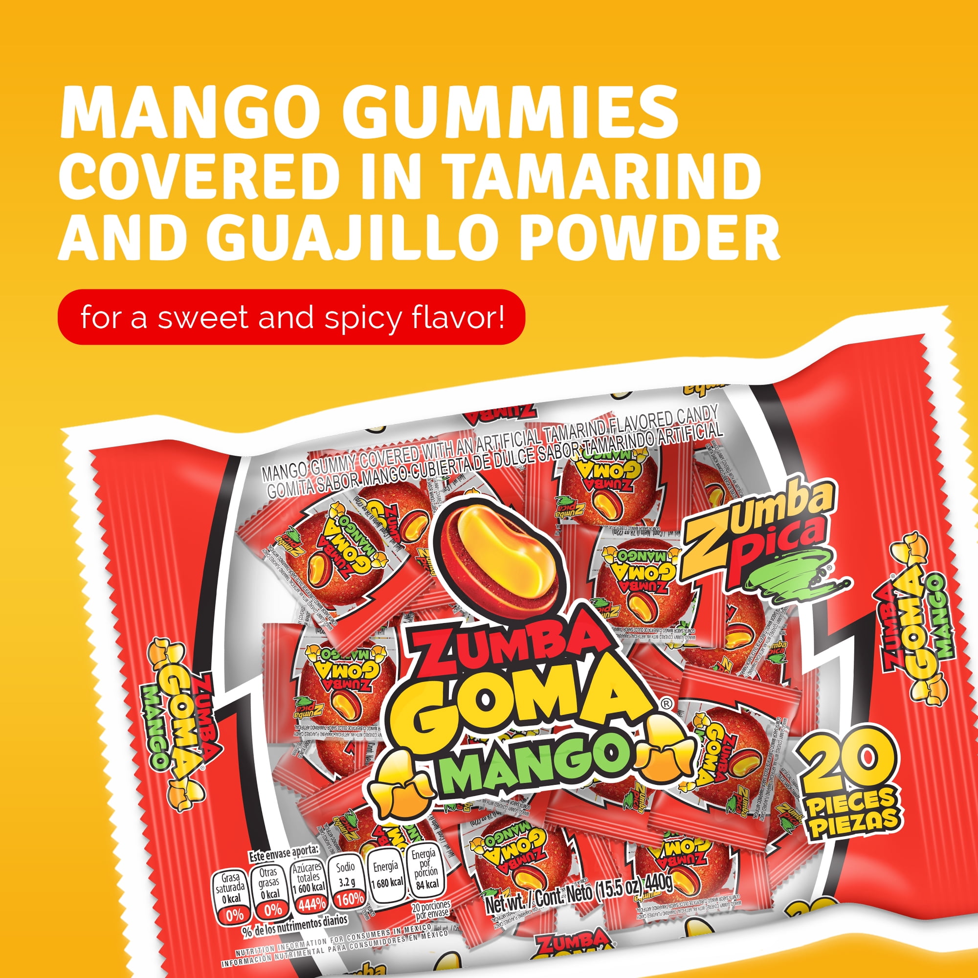 Zumba Pica Goma Mix Gummy Candy, Mexican Tamarind and Mango Candy
