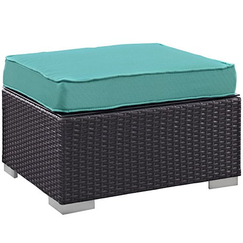 LexMod Convene Outdoor Patio Ottoman, Espresso Turquoise
