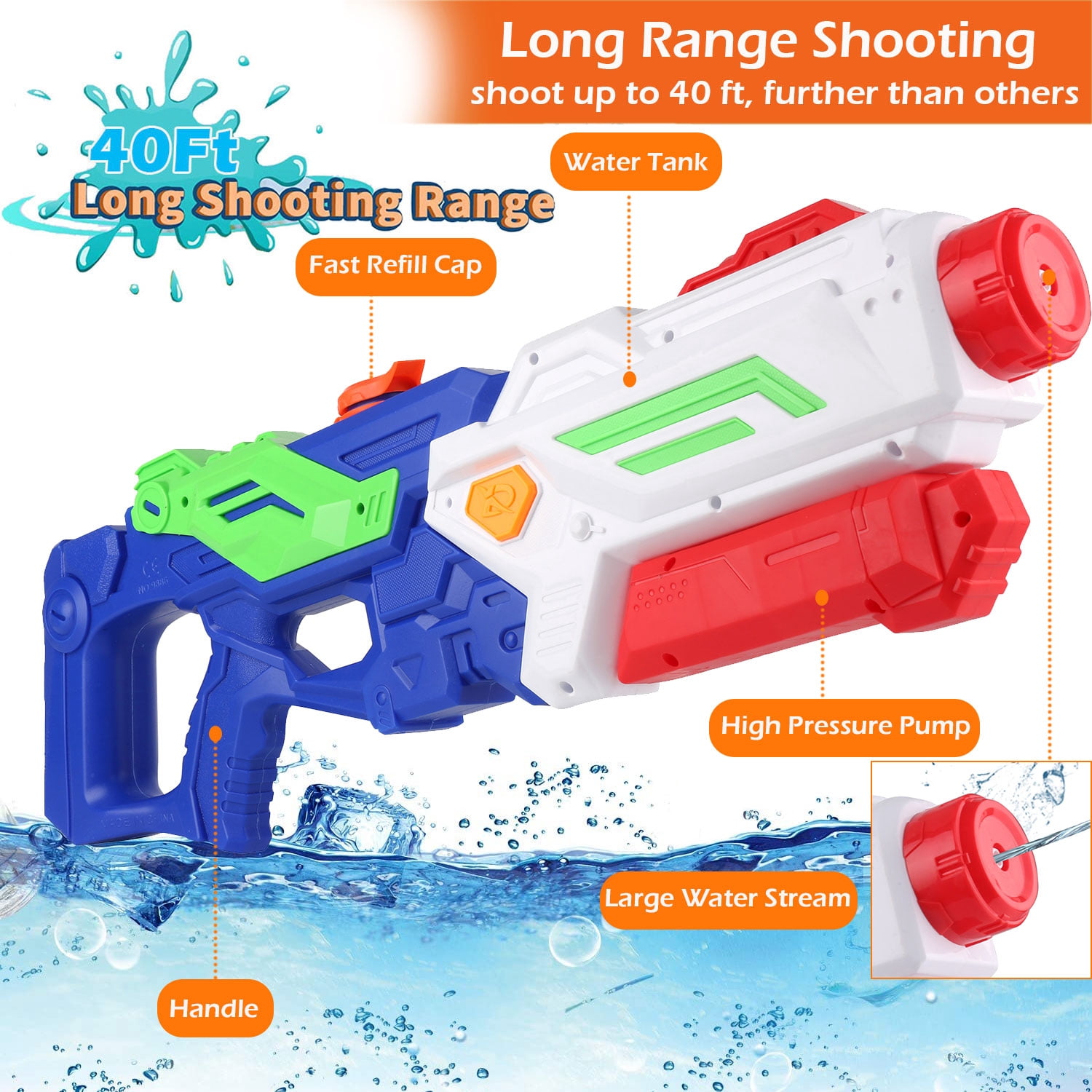 23 Inch Big Water Guns for Kids Adults, Super Squirt Water Gun 2000cc High Capacity Water Blaster for Boys Girls Summer Toy Outdoor Water Fighting