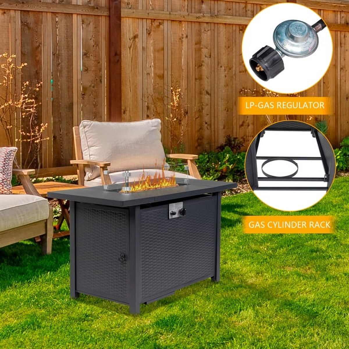 43-Inch Fire Table，50000 BTU Gas Firepit with Volcanic Stone Black