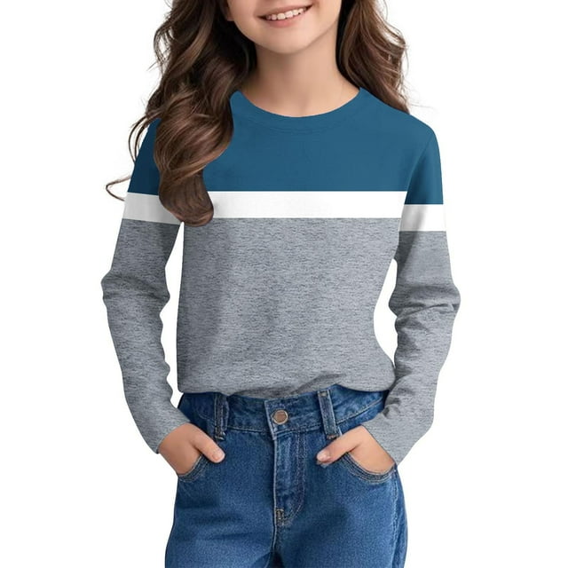asjyhkr Chandail à Manches Longues Col Rond pour Enfants Garçons Filles 3-14 Ans Léger Confortable Color Block Décontracté Entraînement Extérieur, Taille 110-170