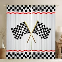 Homewish Race Flag Black Out Curtains,Modern Geometric Grid Curtains Pack of 2 (42x63 Each),White Black Red Bedroom Curtains For Teens,Microfiber Bedroom Decor