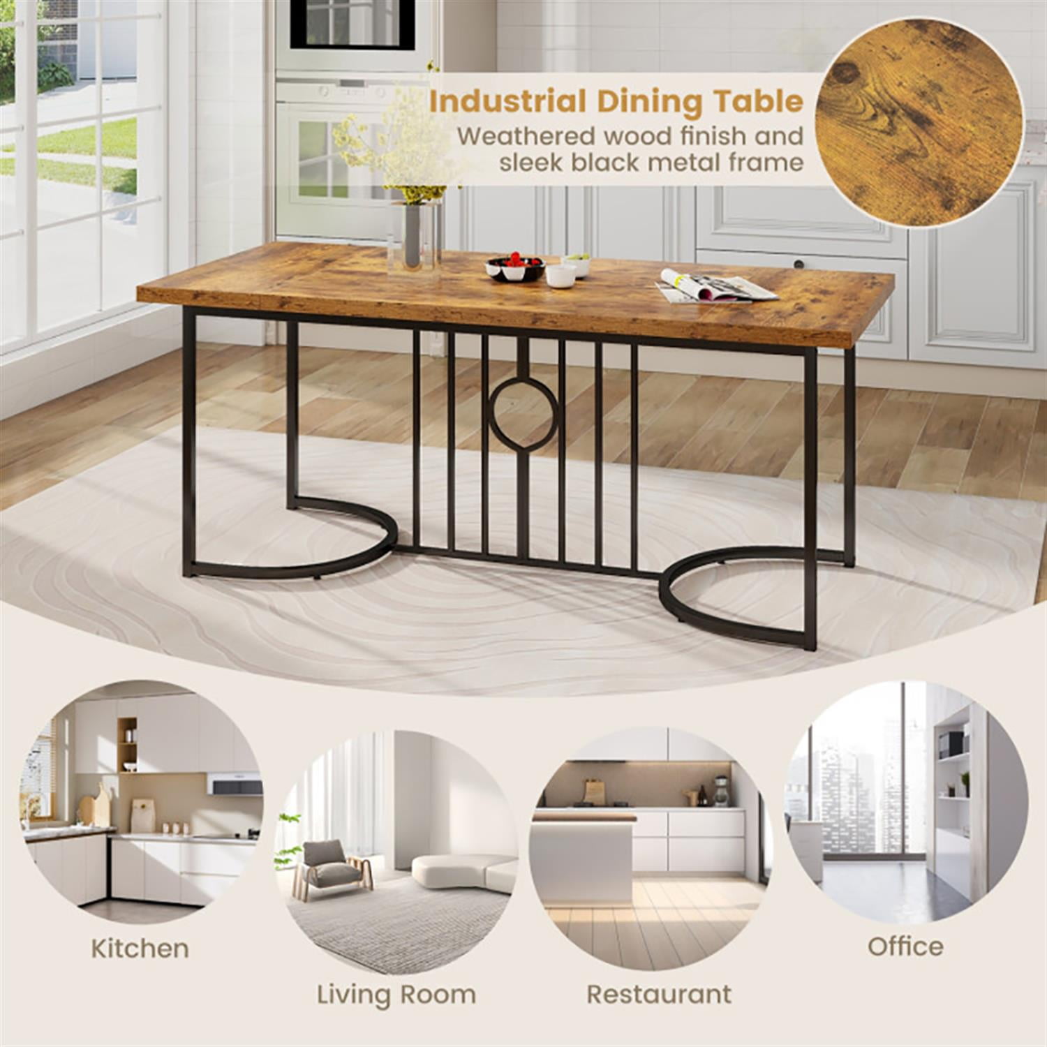 Demi Bonn 71" Modern Dining Table, Kitchen Table for 6-8 People, Large Wooden Rectangular Dinner Table for Home Office, Living Room Furniture, Brown