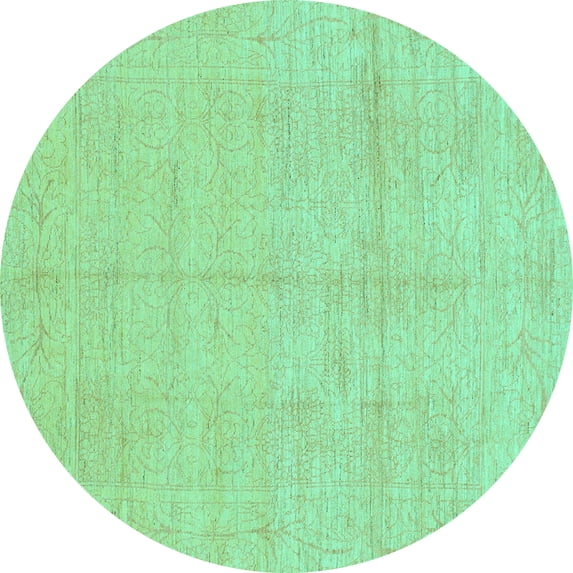 Ahgly Company Machine Washable Indoor Round Abstract Turquoise Blue Modern Area Rugs, 7' Round