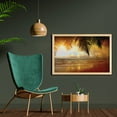 thumbnail image 2 of Ocean Wall Art with Frame, Sunset on the Beach of Caribbean Sea Waves Coast with Palm Tree, Printed Fabric Poster for Bathroom Living Room, 35" x 23", Dark Orange Pale Blue, by Ambesonne, 2 of 2