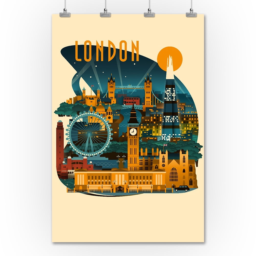 London, England - Retro Skyline - Contour - Lantern Press Artwork ...