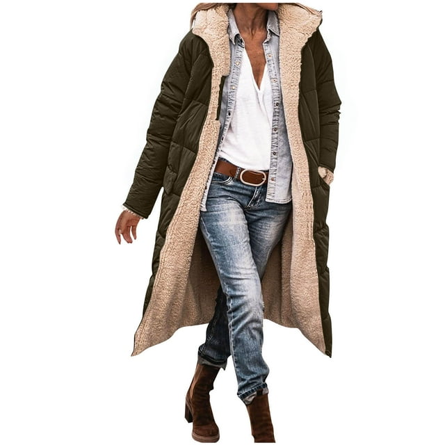 yardsong Manteau en Molleton Sherpa à Manches Longues - Veste Matelassée Réversible à Capuche Zippée pour Femme Café,m