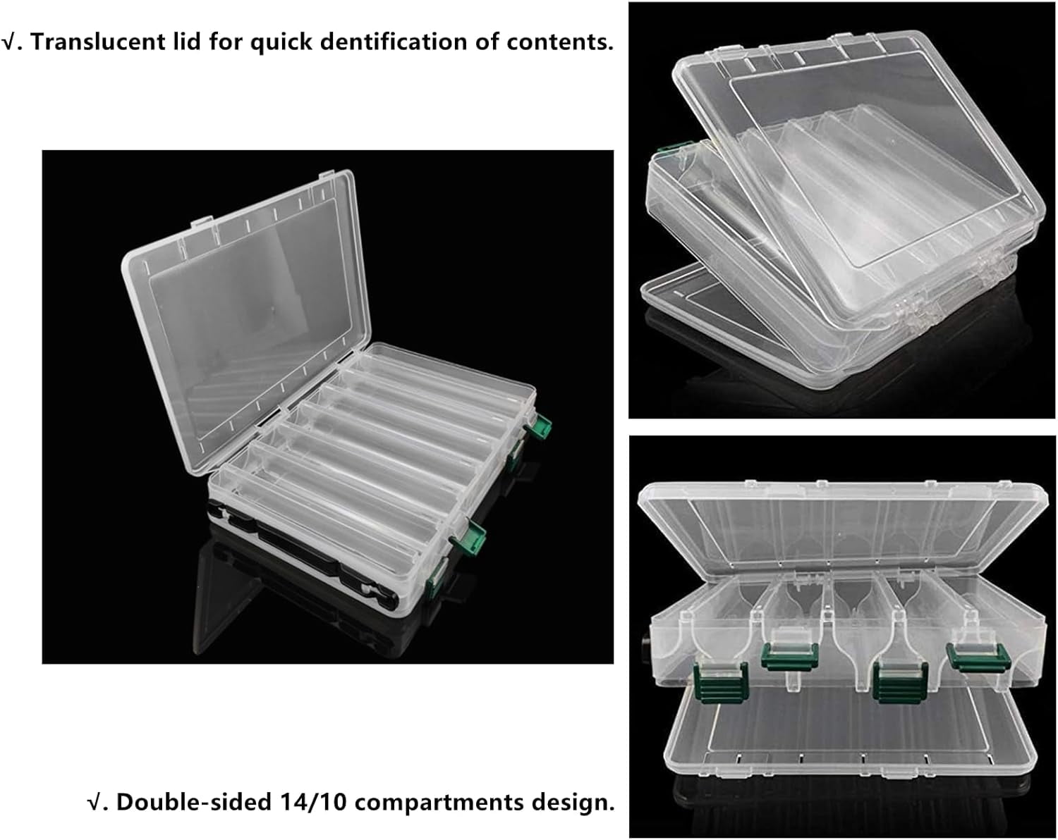 Double-Sided Fishing Lure Hook Tackle Box Visible Hard Plastic Clear Fishing Lure Bait Squid Jig Minnows Hooks Accessory Storage Case Container (Brown-10 Slots)