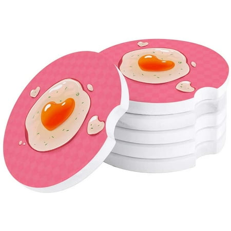

FMSHPON Love Heart Egg on Pink Lattice Set of 2 Car Coaster for Drinks Absorbent Ceramic Stone Coasters Cup Mat with Cork Base for Home Kitchen Room Coffee Table Bar Decor