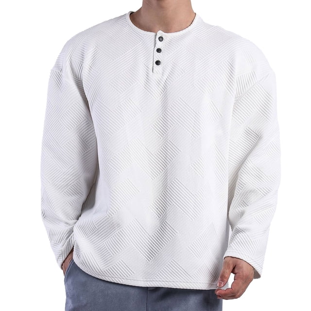 GigrtiJin Shirt for Men Long Sleeve Solid Color Pullover Top Quarter Button down Fall Top Lightweight Round Neck Blouse