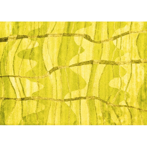 Ahgly Company Indoor Rectangle Abstract Yellow Contemporary Area Rugs, 5' x 7'