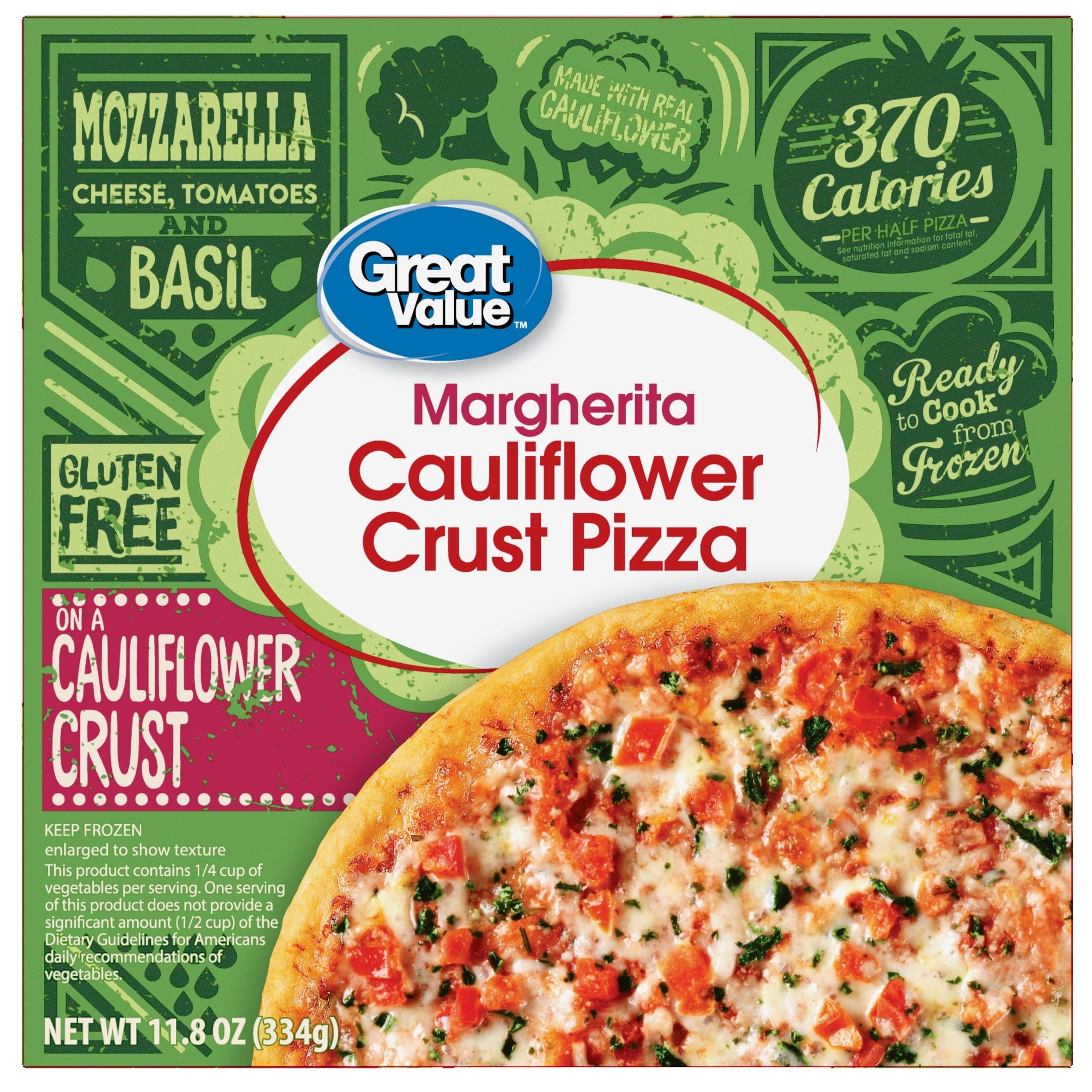 Great Value Margherita Cauliflower Thin Crust Pizza, 11.8 oz (Frozen