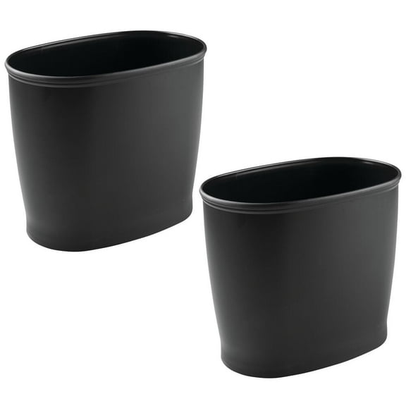 iDesign Small Plastic Bathroom Trash Can, 2.1 Gallon/8L. Slim Garbage Can for Bedroom, Office, 2-Pack, Black