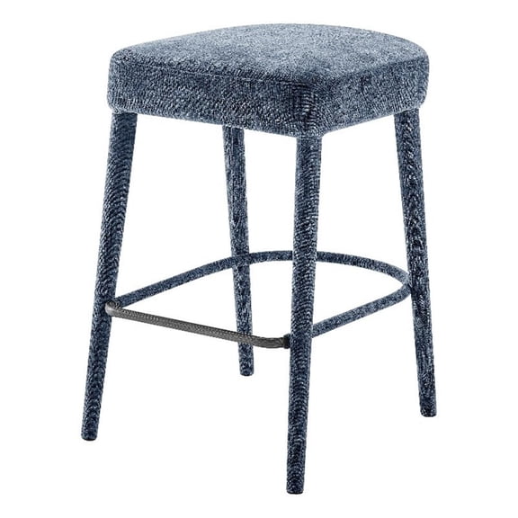 NPD Furniture Rylee KD Chenille Backless Counter Stool in Blue (Set of 2)