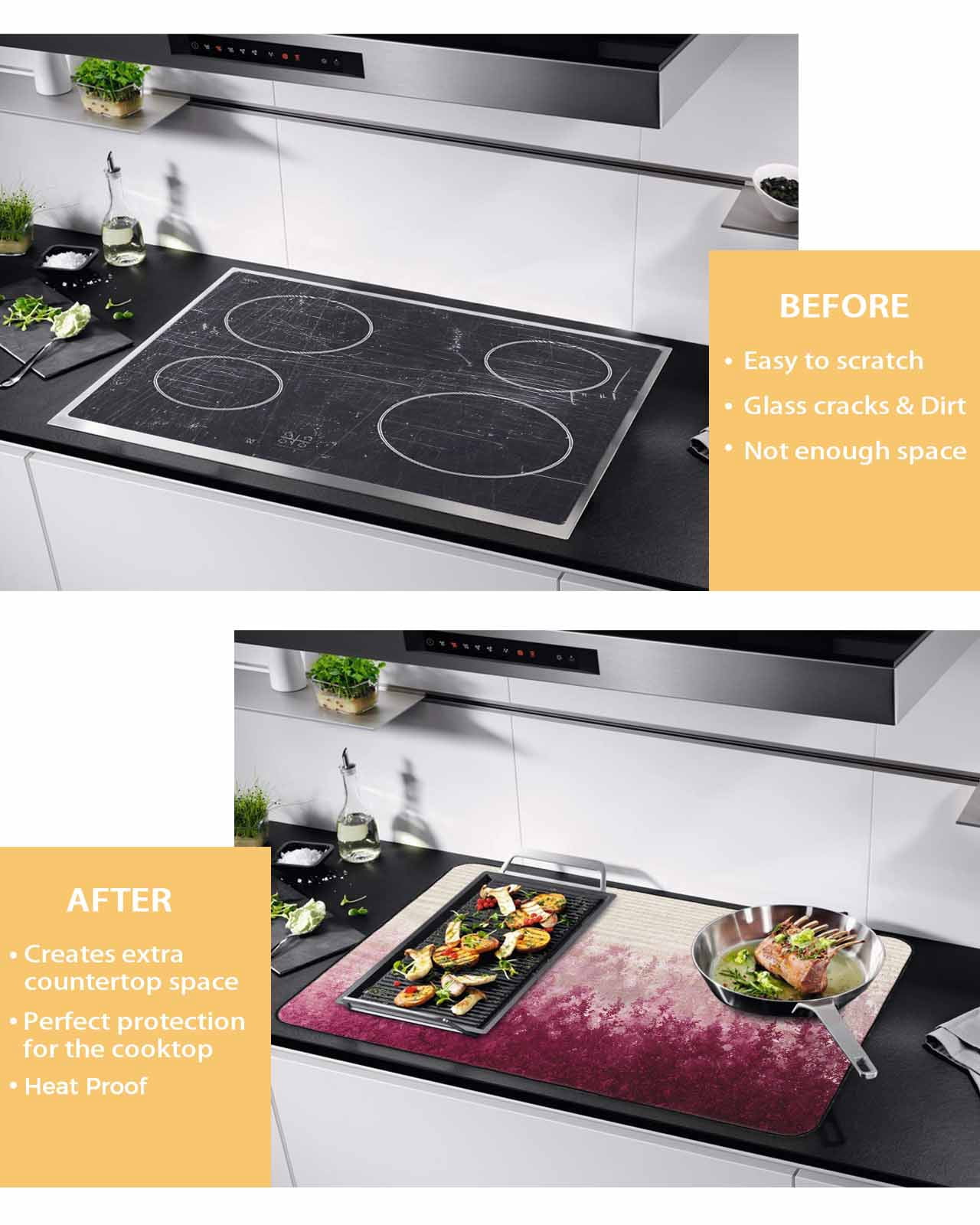 nqOlkjepod Large Induction Cooktop Protector Mat 36"x21", Pink Botanical Stove Top Covers for Electric Stove, Spring Summer Farmhouse Retro Beige Stove Burner Cover Mats, Glass Top Stove Cover