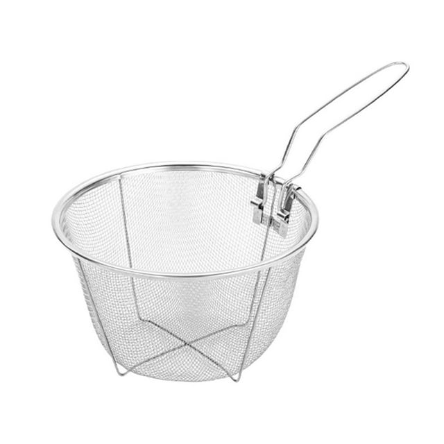 HLONK Poêle Ronde Profonde Panier à Frites 201 en Acier Inoxydable avec Poignée pour Cuisine