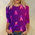 thumbnail image 2 of NAMTYQX Pink Cancer Shirts for Women Stretchy Crewneck 3/4 Length Sleeve Dark Purple Size M, 2 of 5