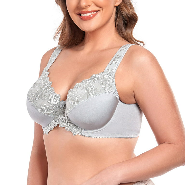 Women's Sexy Lace Embroidered Bras Full Coverage Unlined Underwire Plus  Size Bra 44H
