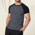 thumbnail image 5 of Mens Shirts Slim Round Neckline Short Sleeve Color Blocking Minimalist Simple Casual Bottoming Grey Workout Tops Sizes 2XL, 5 of 7