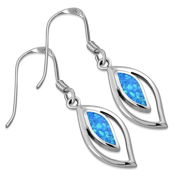 Womens Blue Green Simulated Opal 925 Sterling Silver Drop Dangle Earrings