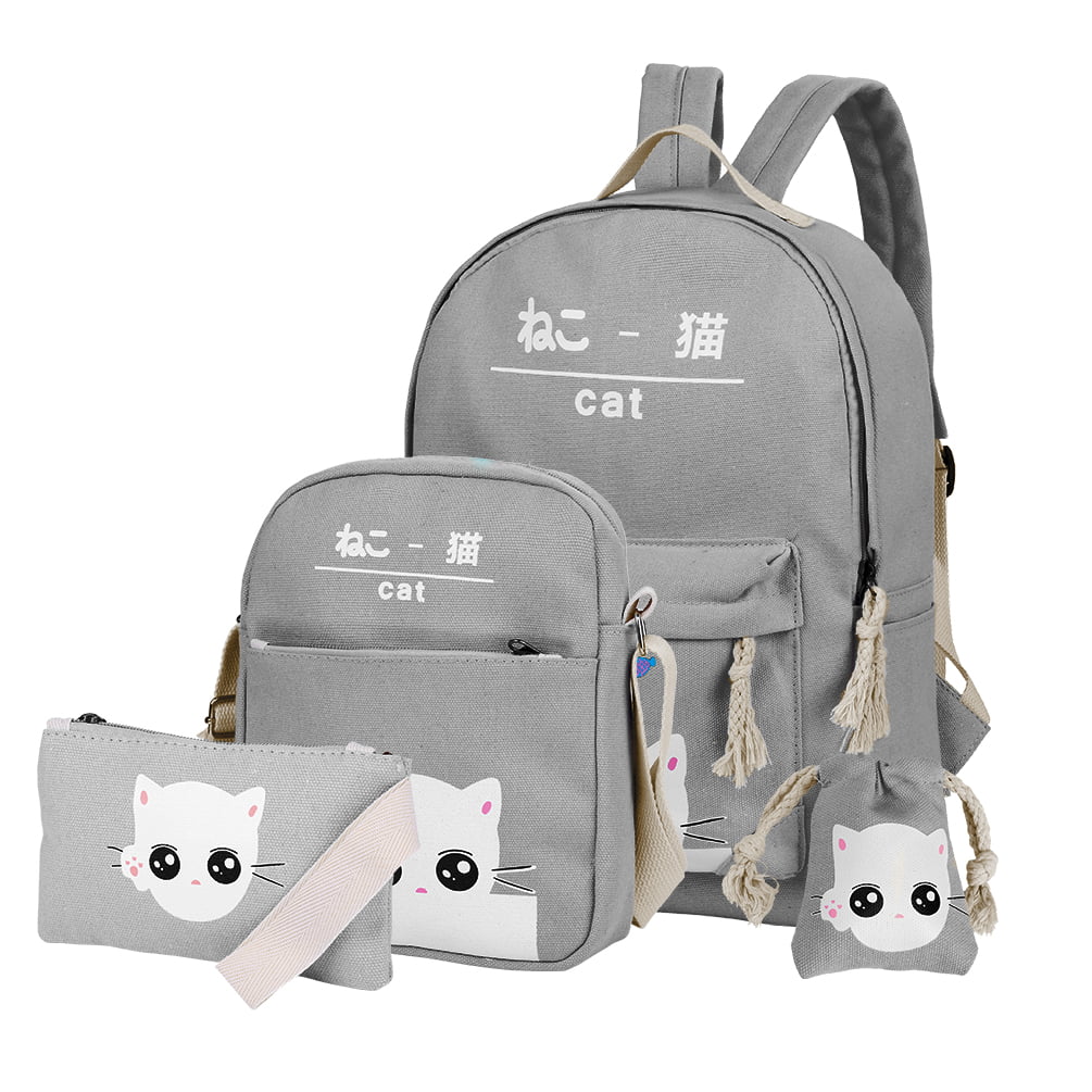 Children Bookbags For Kids Girls Teenagers Backpacks Cute Cat Canvas Schoolbags 