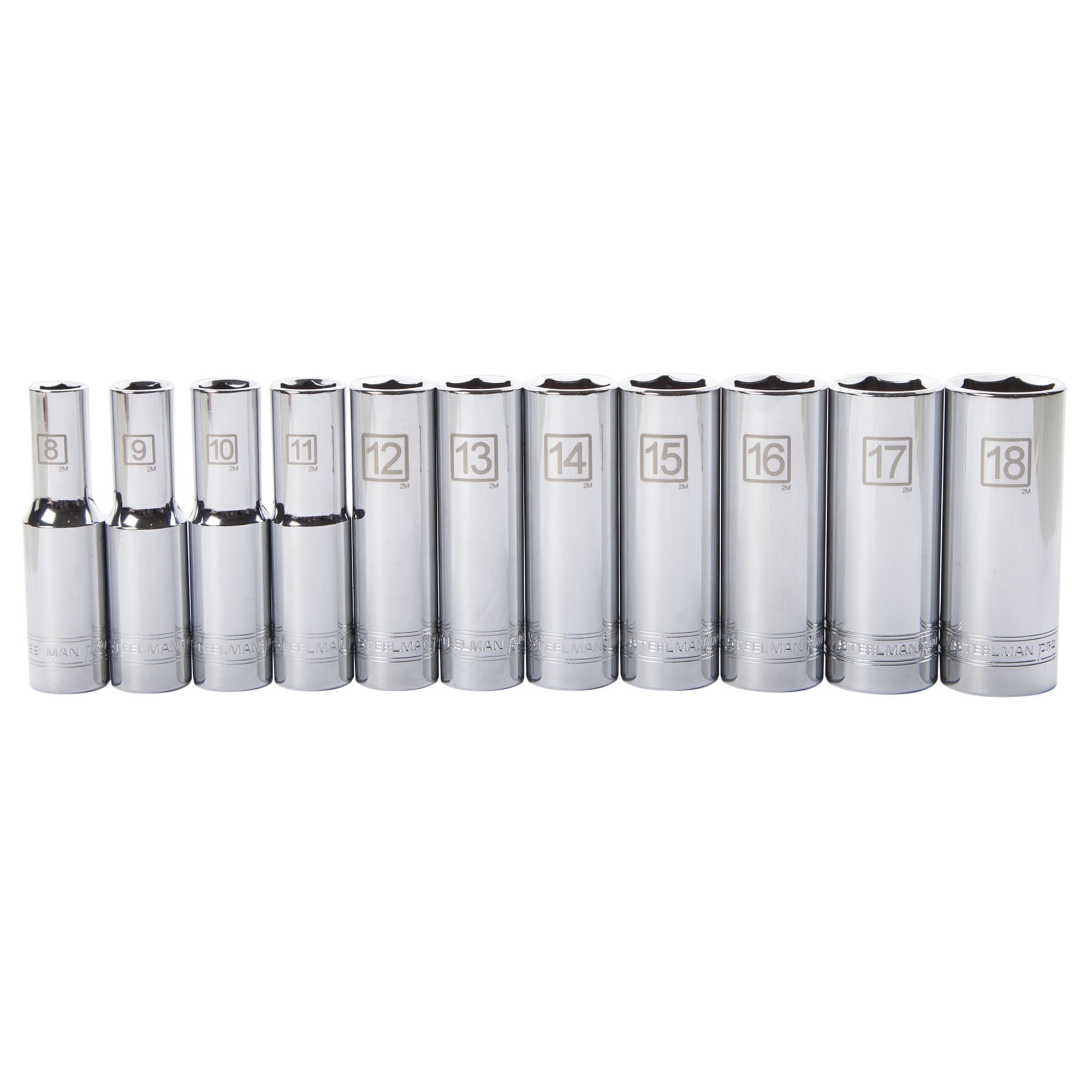 STEELMAN PRO 11-Piece 3/8-Inch Drive Metric Deep 6-Point Socket Set, 78224