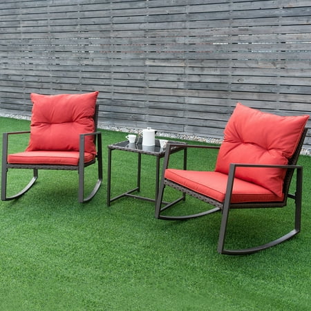 wicker rocking beige bistro cushions costway patio chairs piece glass furniture side table