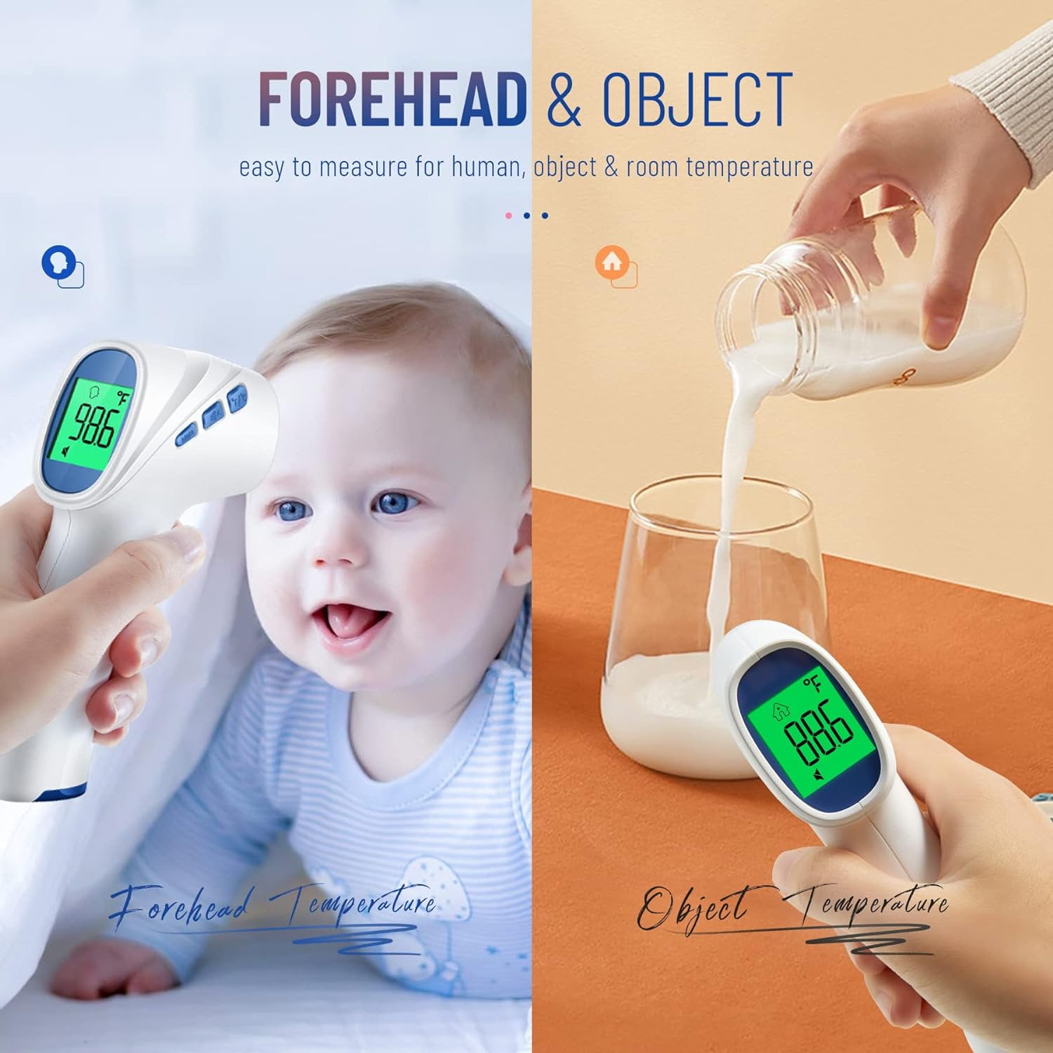 Touchless Thermometer for Adults, Digital Infrared Thermometer Gun with Fever Alarm, Forehead and Object 2 in 1 Mode, Fast Accurate Results (Black)