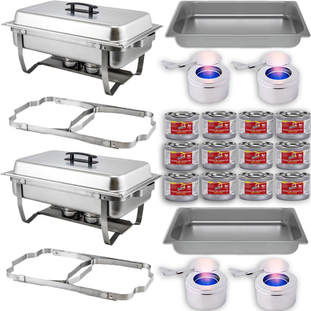Chafing Dish Buffet Set w/Fuel — Folding Frame + Water Pan + Food Pan