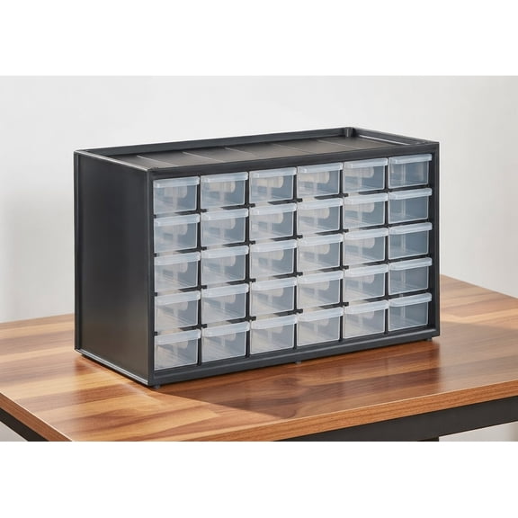 30-Drawer Plastic Storage Organizer Cabinet with Clear Drawers - Black Frame for Hardware, Crafts, Tools and Small Parts Organization