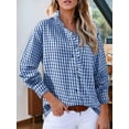 thumbnail image 5 of Women'S Plaid Ruffle V Neck Button Down Blouse Casual Long Sleeve Gingham Work Checkered Shirt Tops Blue L, 5 of 8