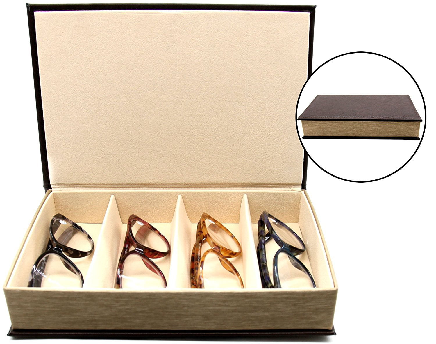 Eyewear Eyeglasses Sunglasses Organiser Collector Box 6-Slot Faux Leather Sunglasses Storage Case Box Brown 