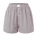 thumbnail image 5 of vigerkar 2025 Summer Women's Casual Loose Fit Cotton Plaid Shorts – Trendy Checkered Bermuda Shorts with Comfortable Elastic Waist Brown, L, 5 of 5
