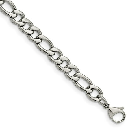 Auriga Fine Jewelry Stainless Steel Polished 6.75mm 8 inch Figaro Chain Men s Bracelet