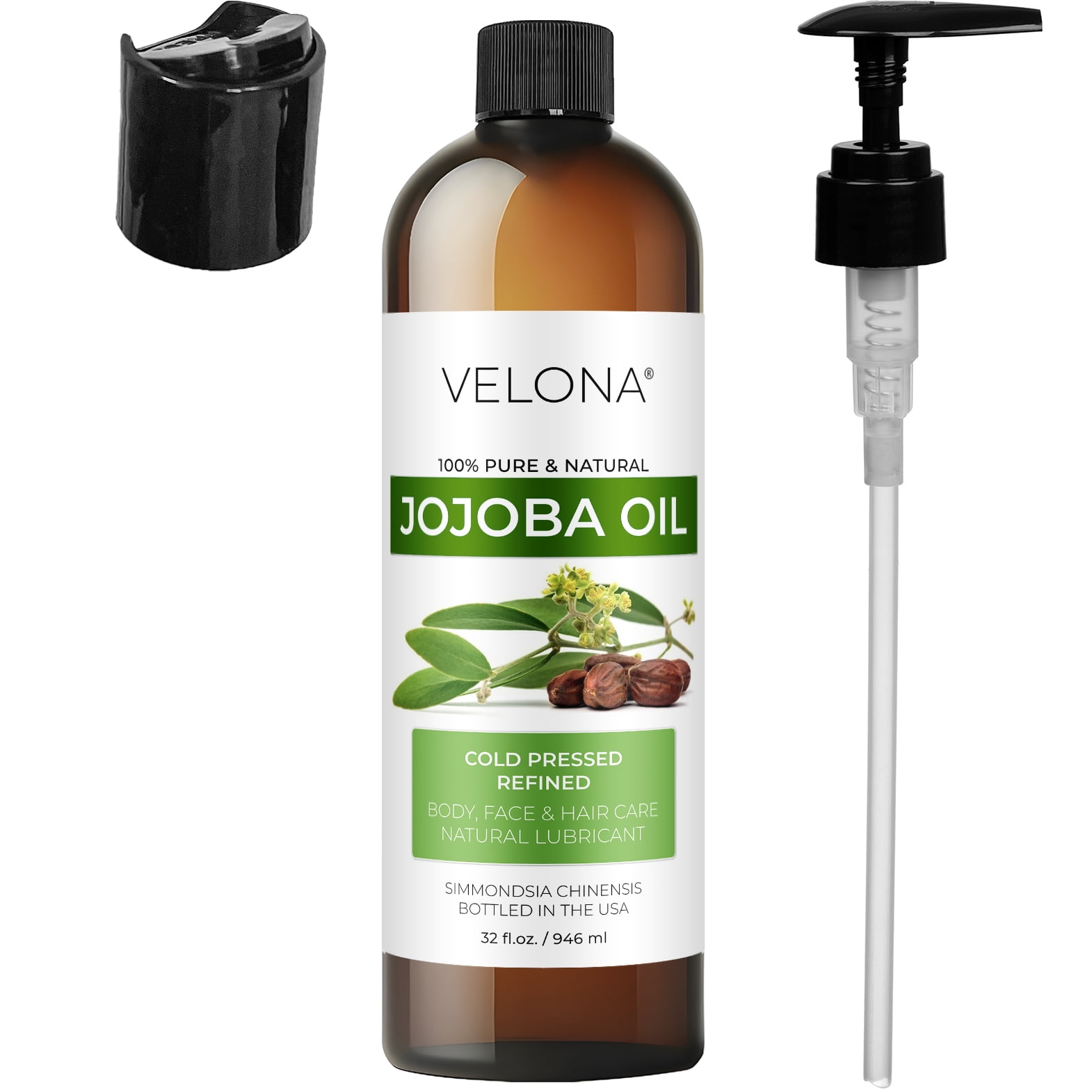 Jojoba Oil by Velona - 32 fl oz | 100% Pure and Natural Carrier Oil | Clear, Refined, Cold Pressed | Moisturizing Face, Hair, Body and Skin Care | Use Today - Enjoy Results