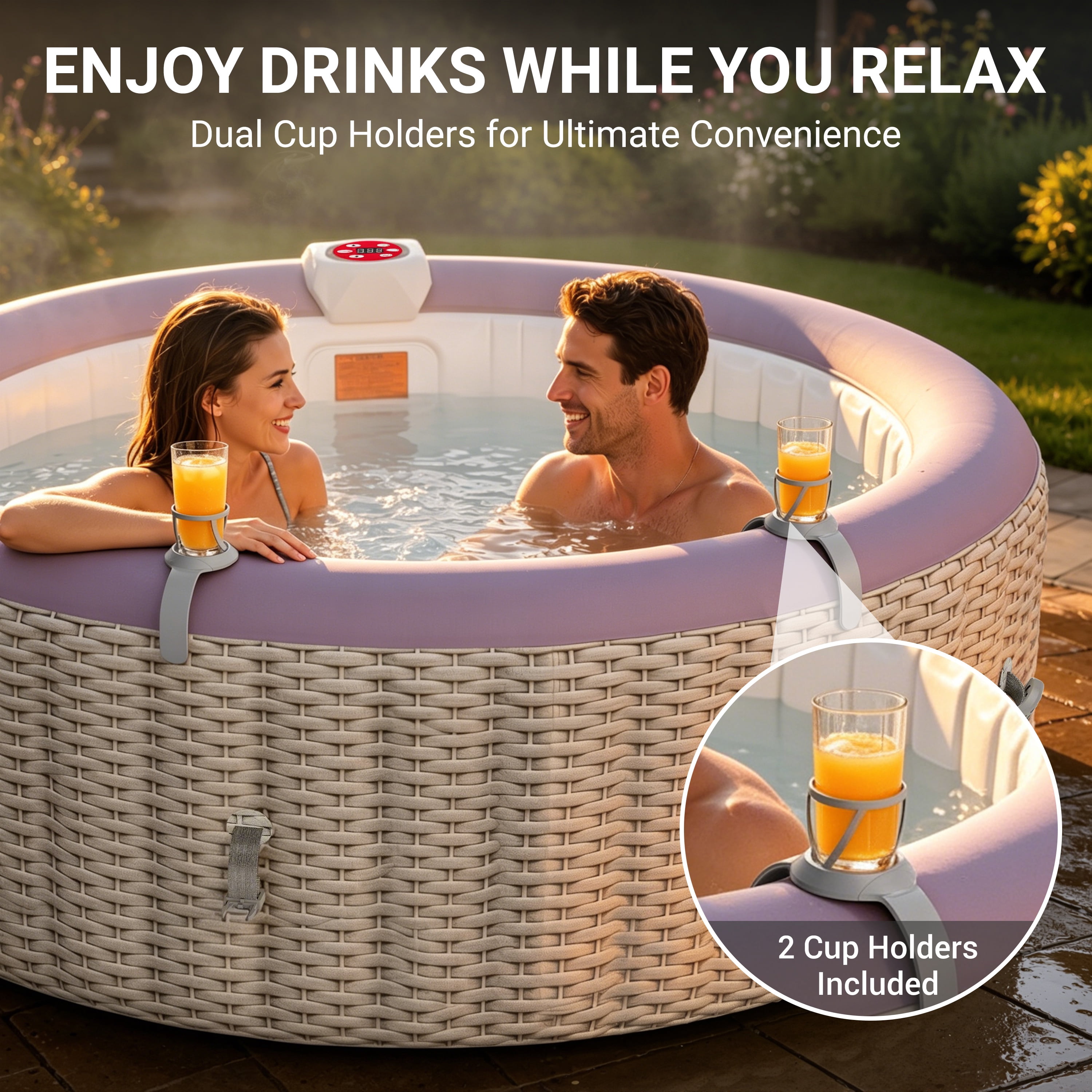 Segmart Inflatable Hot Tub for 2-4 People, Portable Outdoor Spa w/Built-in Pump, Home Spa Tub w/ 110 Bubble Jets, Heating & Filtration System, Includes Cover, Ground Mat & 2 Cup Holders