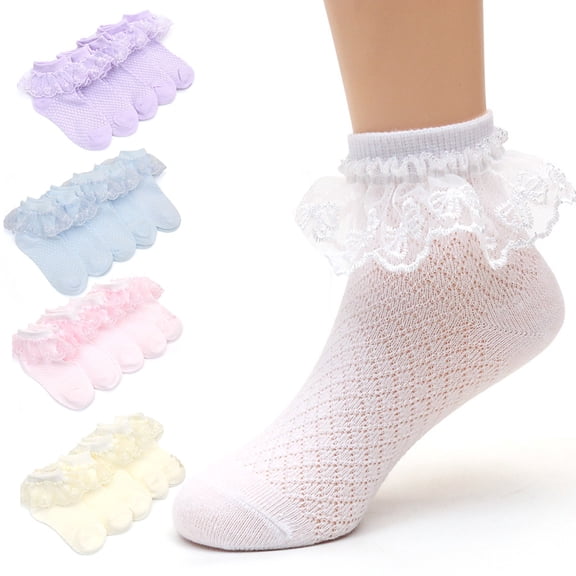 LYMAYTER 5 Pack Kids Girls Socks ‌Double/Eyelet Ruffle Socks Summer Toddler Cute Ankle Socks 1-13Y