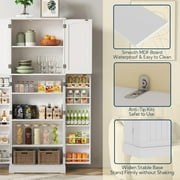 HOMEFORT Tall Kitchen Pantry Storage Cabinet with Doors and Shelves, Wooden Food Pantry Farmhouse Cupboard Freestanding Buffet for Kitchen Dining Living Room, White