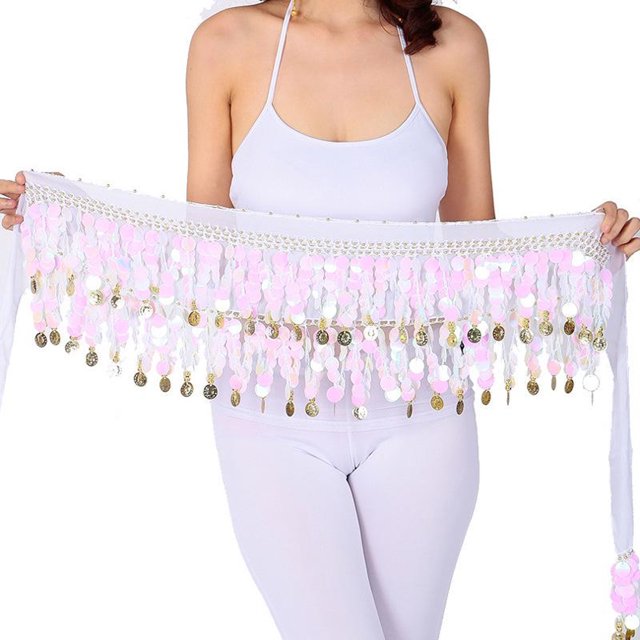 Minnieouse Sonido nítido y moneda firme Lentejuelas Cintura Cadera Bufanda para danza del vientre Danza del vientre Bufanda de cadera blanco Type3 NO3