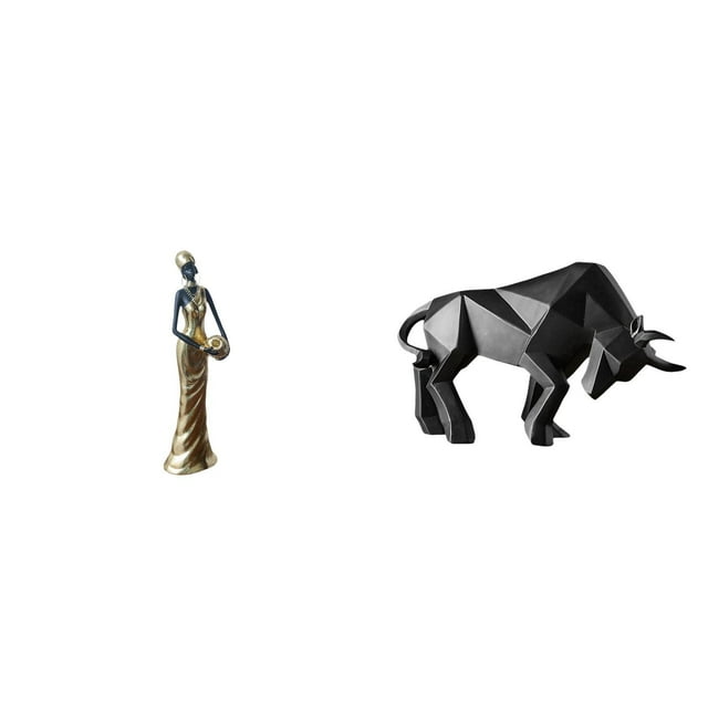 Figura decorativa de resina de una mujer africana tribal, estilo toro, moderna y abstracta. Adorno coleccionable ligero para la entrada.