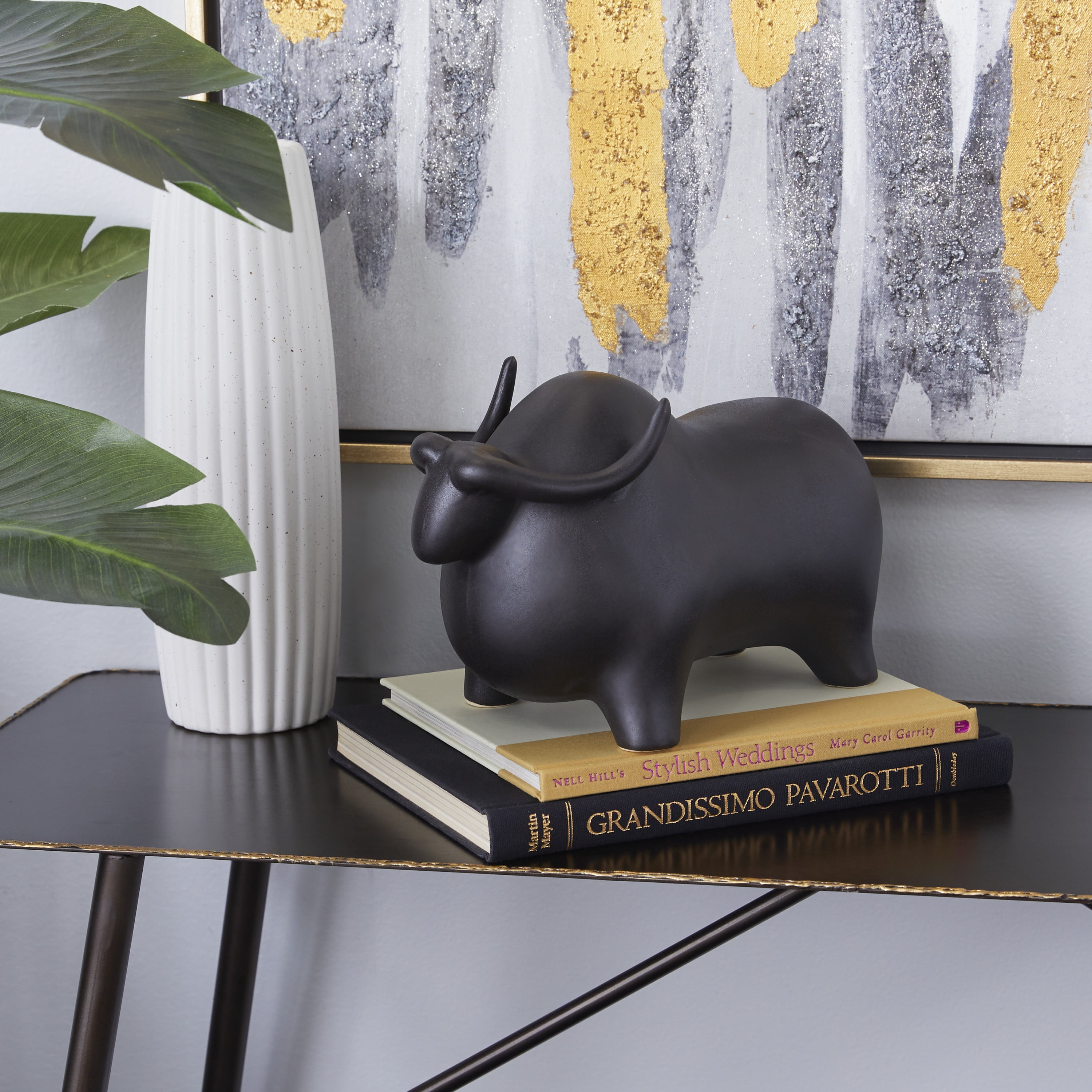 12" x 8" Black Ceramic Bull Sculpture, by DecMode