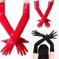 thumbnail image 3 of Gants Longs en Pvc Noirs et Rouges Brillants pour Costume de Danse de Boîte de Nuit, 3 of 6