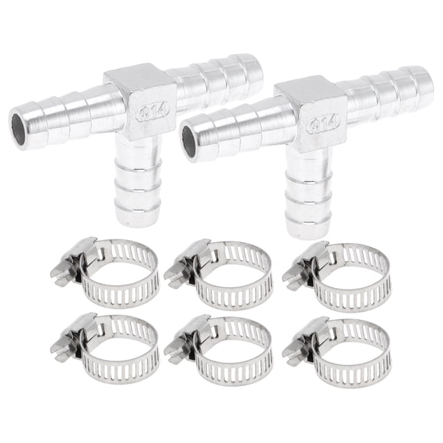 Accesorios para espiga de manguera de acero inoxidable 304 Unique Bargains, conector en T de 3 vías de 35/64" para aire, agua, aceite, gas, combustible, 1 juego tono plateado