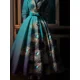 thumbnail image 2 of Vestido elegante para mujer, nuevo vestido de verano a la moda con estampado de plumas de pavo real, cuello alto, cinturón decorativo, vestido largo, 2 of 3