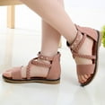 thumbnail image 5 of PINQI Girls Kids Leather Gladiator Sandals Ankle Open Toe X-Strap Flat Shoes Summer Casual Rubber Sole Non Slip Shoes Comfy, 5 of 6