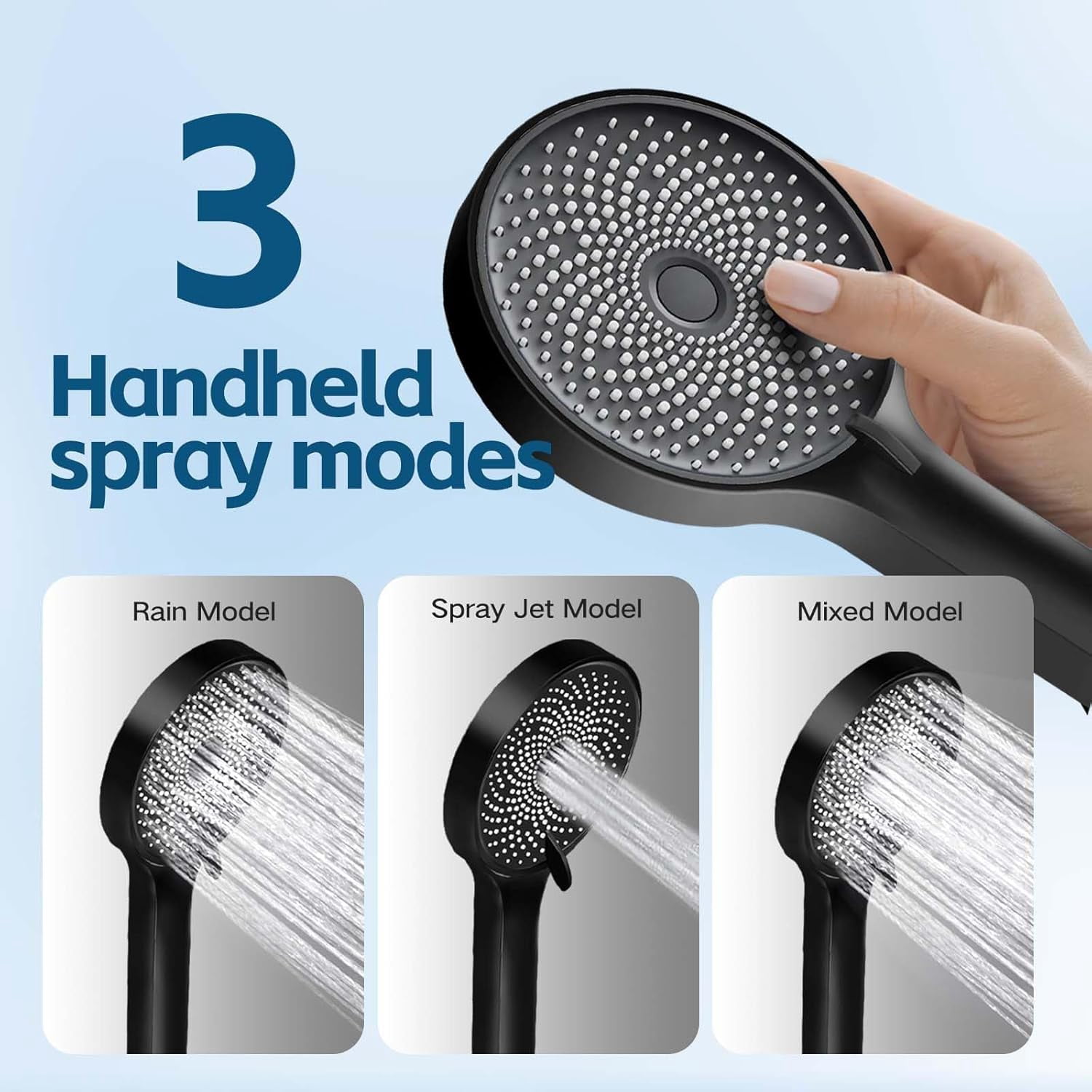 Shower Head 10 Inch High Rain With Handheld Spray Combo  Adjustable Dual Rainfall - Showerhead Comb Set Extension Arm 60 Long Hose(black)